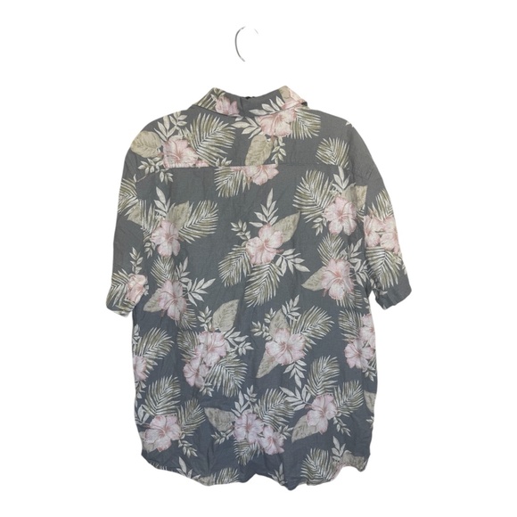 Projek Raw Hawaiian Shirt Mens Size XL Charcoal Floral Short Sleeve Linen Blend - Picture 8 of 9
